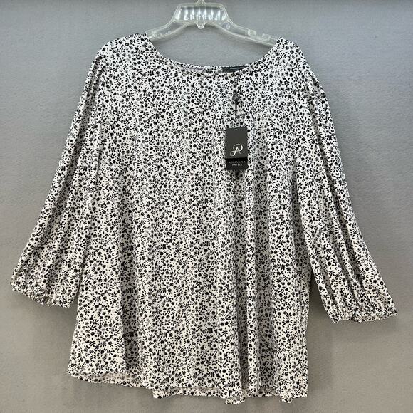 Adrianna Papell Tops - Adrianna Papell Top Women's 3X Black White Floral Print Tunic Flowy Long Sleeve